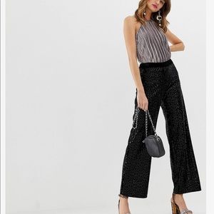 Black sequin wide leg crop PARTY pants L sparkle